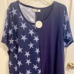 Plus Size Blue Shirt with Stars- Great for Football Season